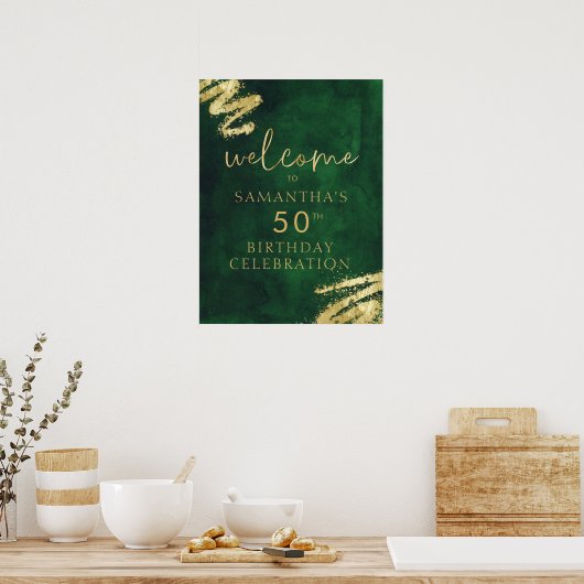 Groen en Goud Verjaardag Welkom Poster 18x24 (Keuken)