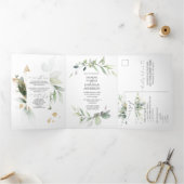 Groen en Goud Verlaat Botanicals Wedding Drieluik Uitnodiging (Binnen)