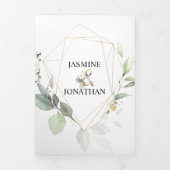Groen en Goud Verlaat Botanicals Wedding Drieluik Uitnodiging (Cover)