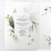 Groen en Goud Verlaat Botanicals Wedding Drieluik Uitnodiging (Binnenzijde eerst)