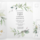 Groen en Goud Verlaat Botanicals Wedding Drieluik Uitnodiging (Binnenkant midden)