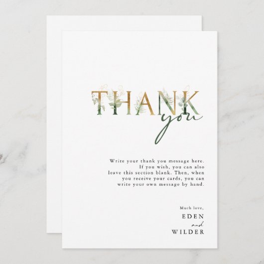 Groen en Goud Verticaal Baby shower Dank u Bedankkaart (Voorkant / Achterkant)