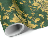 Groen en Goud Victoriaans Ontwerp Wrapping Paper Cadeaupapier (Rol Hoek)