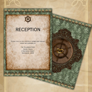 Groen en Goud Victoriaans Steampunk Receptie Informatiekaartje