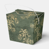 Groen en goud vintage bloemenpatroon bedankdoosjes (Achterkant)