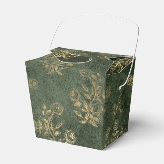 Groen en goud vintage bloemenpatroon bedankdoosjes (Voorkant Zijde)