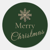 Groen en Goud Vrolijke Kerstmis Sneeuwvlok Ronde Sticker (Voorkant)