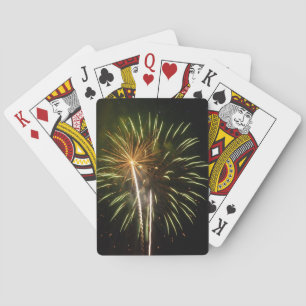 Groen en goud vuurwerk vakantie viering pokerkaarten