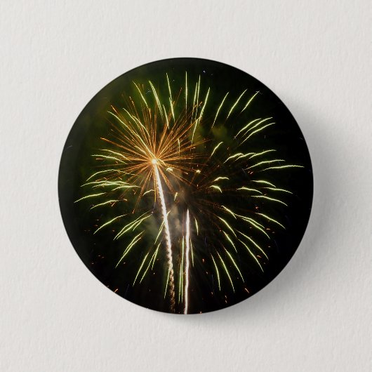 Groen en goud vuurwerk vakantie viering ronde button 5,7 cm (Voorkant)