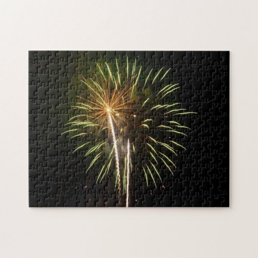 Groen en Goud Vuurwerk Vakantieverjaardagsfeest Legpuzzel (Horizontaal)