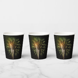 Groen en Goud Vuurwerk Vakantieverjaardagsfeest Papieren Bekers
