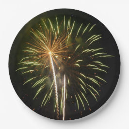 Groen en Goud Vuurwerk Vakantieverjaardagsfeest Papieren Bordje