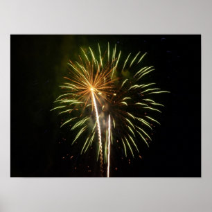 Groen en Goud Vuurwerk Vakantieverjaardagsfeest Poster