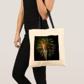 Groen en Goud Vuurwerk Vakantieverjaardagsfeest Tote Bag (Voorkant (product))