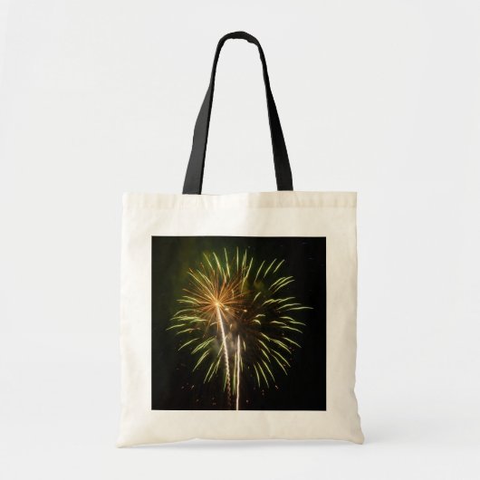 Groen en Goud Vuurwerk Vakantieverjaardagsfeest Tote Bag (Voorkant)