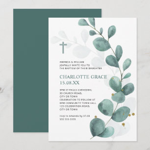 Groen en goud Waterverf Eucalyptus Baptisme Kaart