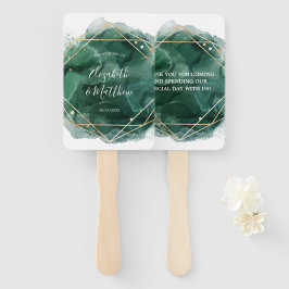 Groen en Goud Waterverf Geometrische Trouwdag Handwaaier