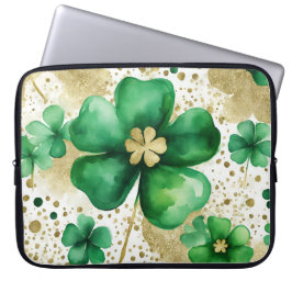GROEN EN GOUD WATERVERF IERSE SHAMROCKS LAPTOP SLEEVE