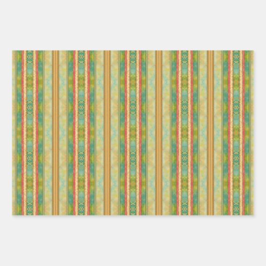 Groen en Goud  Waterverf Strepen Inpakpapier Vel (Voorkant 2)