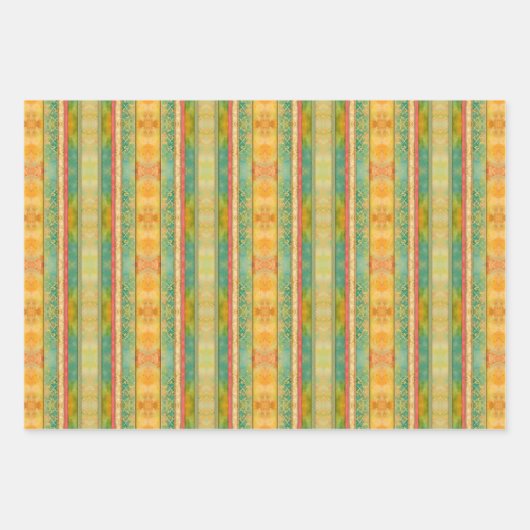 Groen en Goud  Waterverf Strepen Inpakpapier Vel (Voorkant)