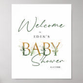 Groen en Goud Welkom Baby shower Sign Poster (Voorkant)
