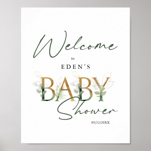 Groen en Goud Welkom Baby shower Sign Poster (Voorkant)