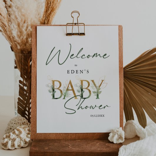 Groen en Goud Welkom Baby shower Sign Poster