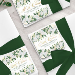 Groen en Goud Witte Pioen Roos Bloemen Mis Quince Vierkante Sticker