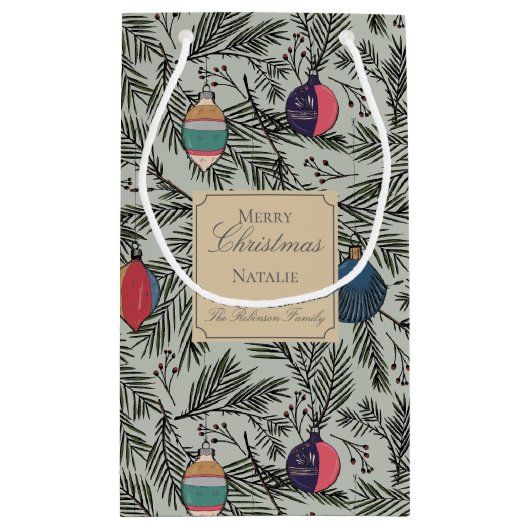 Groen en Goud Xmas Ornamenten Pine Berries Klein Cadeauzakje (Achterkant)