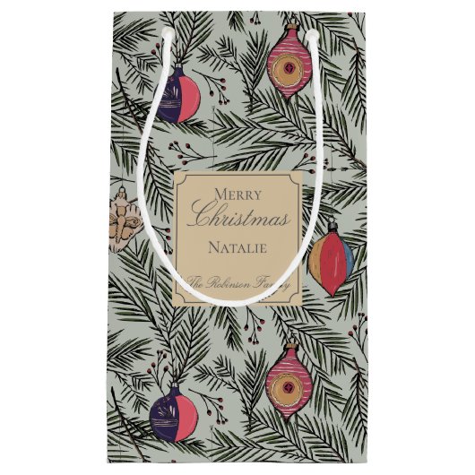 Groen en Goud Xmas Ornamenten Pine Berries Klein Cadeauzakje (Voorkant)