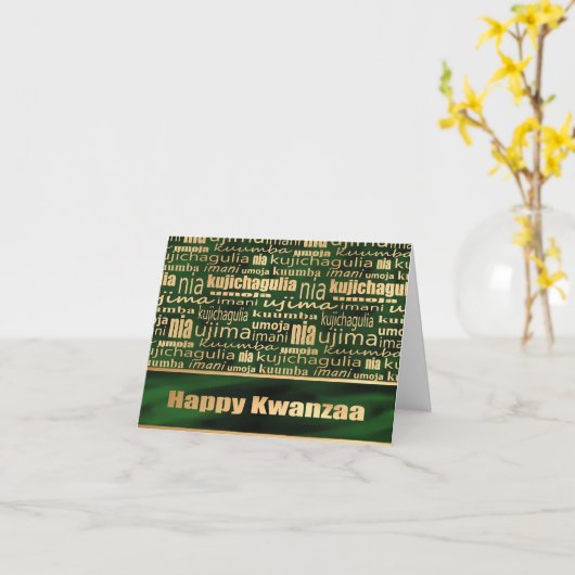 Groen en Goud "Zeven Principes" Kwanzaa Kaart (Gele Bloem)