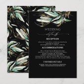 Groen en Goud Zwart Trouwdetails Informatiekaartje (Voorkant / Achterkant)