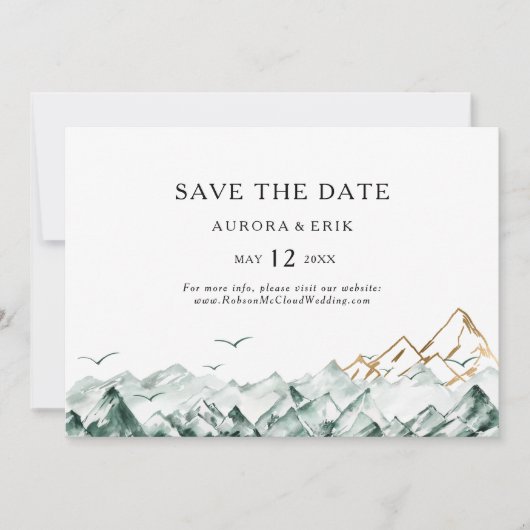 Groen en goudberg Horizontaal sparen de Datum Save The Date (Voorkant)