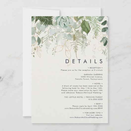 Groen en Goudblad | All In One Bruiloft Kaart (Achterkant)