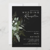 Groen en goudblad | Zwart bruiloftsfeest Kaart (Voorkant)