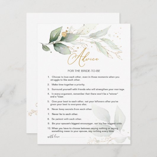 Groen en goudbladeradvies voor bruid-to-be advieskaart (Voorkant / Achterkant)