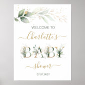Groen en goudbladergoed Welkomstteken Baby shower Poster (Voorkant)