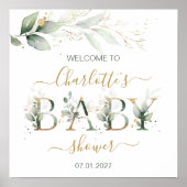 Groen en goudbladergoed Welkomstteken Baby shower Poster (Voorkant)
