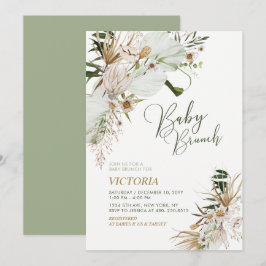 Groen en goudboho Botanisch Baby shower Brunch Kaart