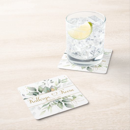 Groen en goudbruiddplein kartonnen onderzetters (Insitu)