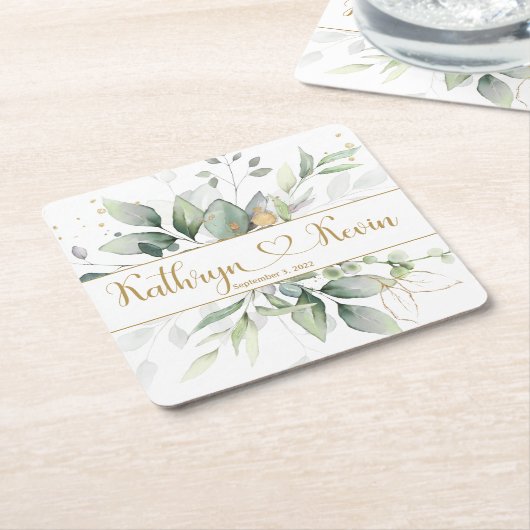 Groen en goudbruiddplein kartonnen onderzetters (Schuin)