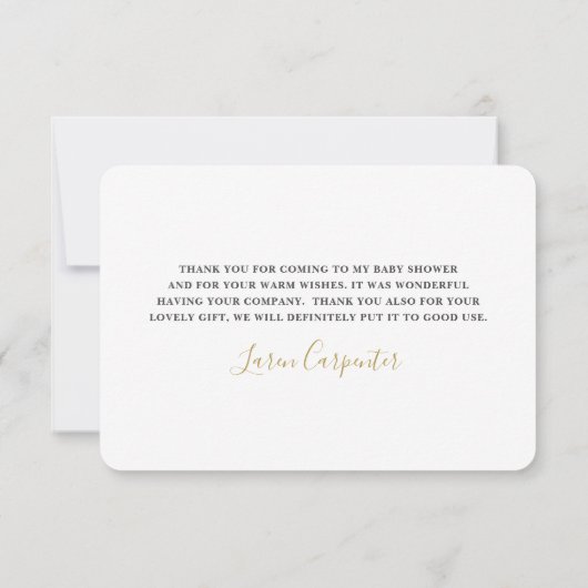 Groen en gouden Baby shower dank u kaart (Achterkant)