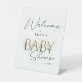Groen en gouden belettering Baby shower Welkom Reclamebord Met Voetstuk (Voorkant)