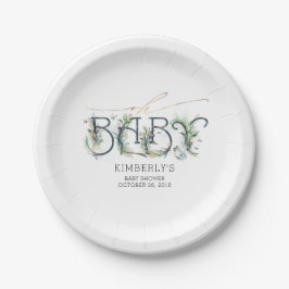 Groen en gouden bladeren Baby shower Papieren Bordje