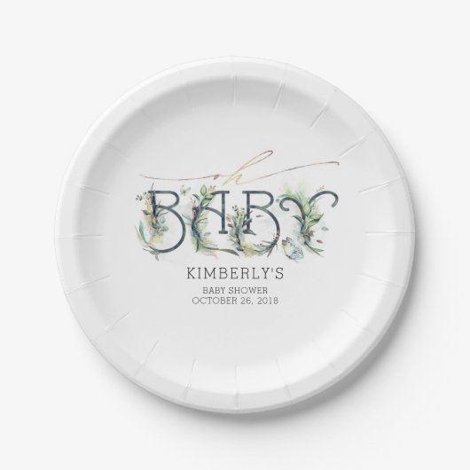 Groen en gouden bladeren Baby shower Papieren Bordje (Voorkant)