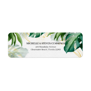 Groen en gouden bladeren Modern Tropical Wedding Etiket