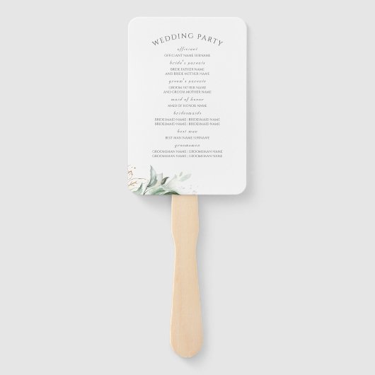 Groen en Gouden Bladeren Trouwprogramma Handwaaier (Achterkant)