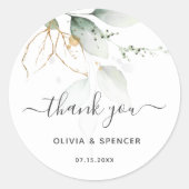 Groen en gouden botanische garden bruiloft ronde sticker (Voorkant)