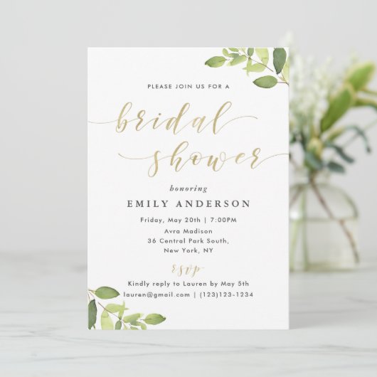 Groen en Gouden Bruids Douche Uitnodiging (Staand voorkant)