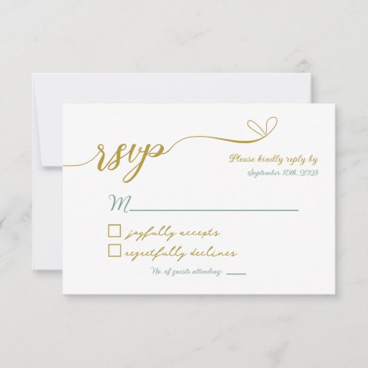 groen en gouden bruiloft RSVP Kaart (Voorkant)